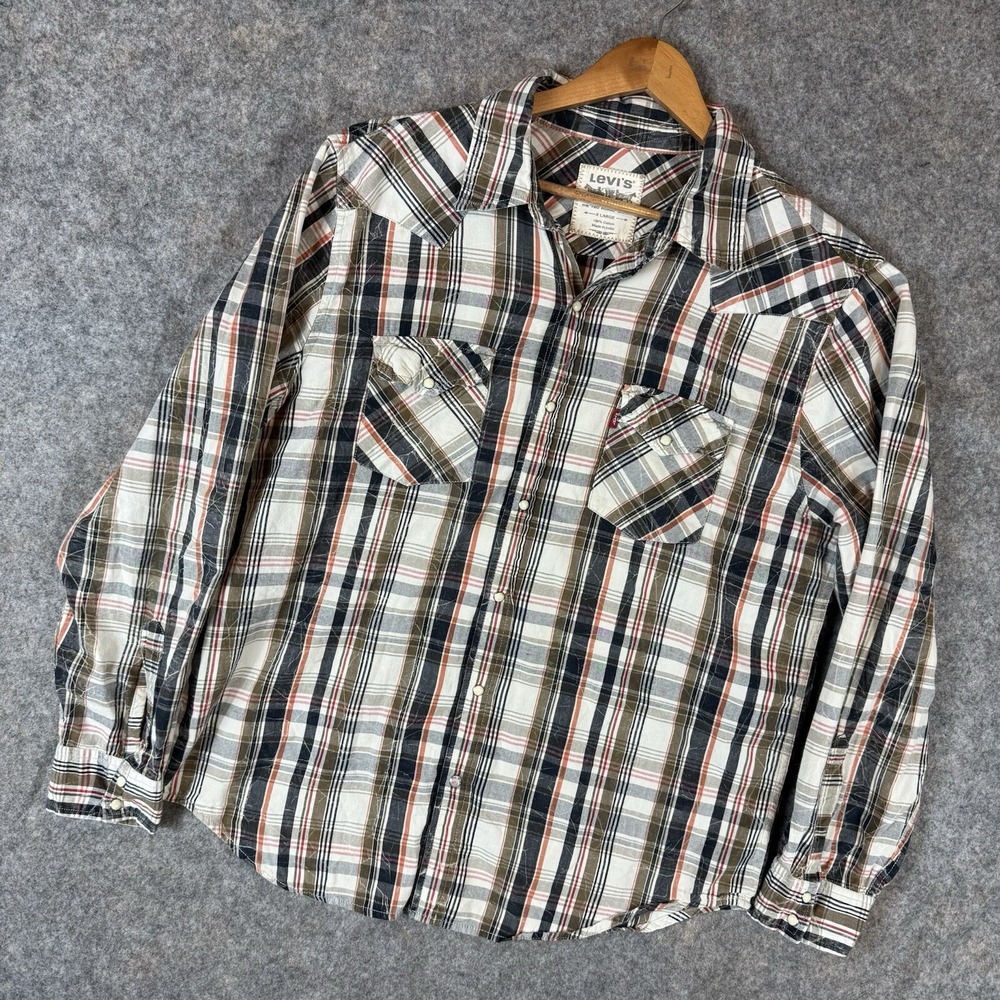 Levis Shirt Mens XL Multicolor Plaid Pearl Snap Outdoors Pockets Western - Picture 3 of 11